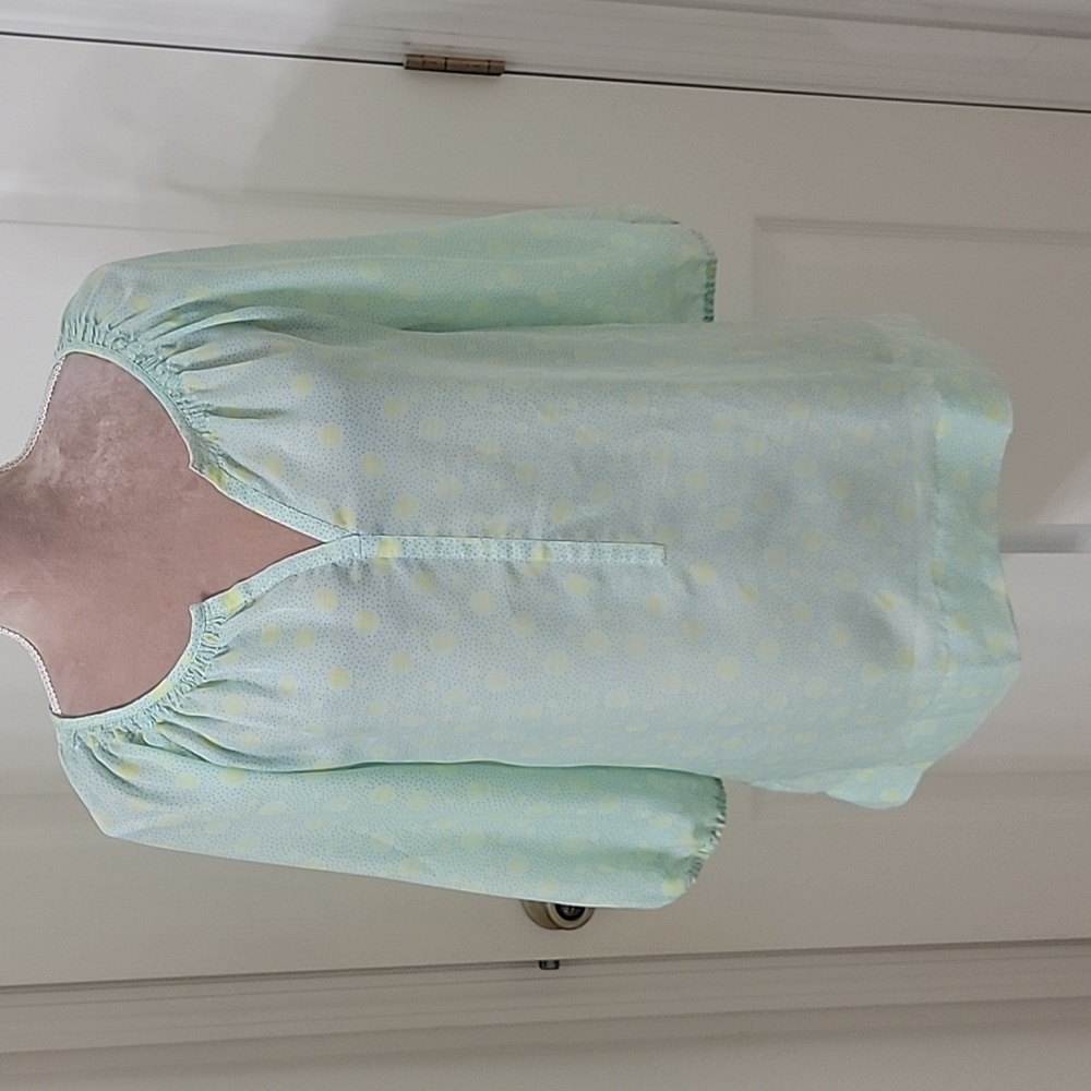 Loft Size S, 3/4 Sleeve V Neck Blouse with Polka Dot Pattern, Good Used Cond.